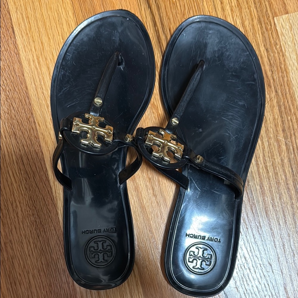 Tory Burch Black and Gold Jelly Sandals